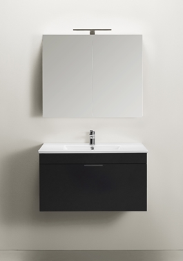 VANITY CABINET GO 1 SKUFFE WITH BASIN AND MIRROR CABINET  BLACK 800