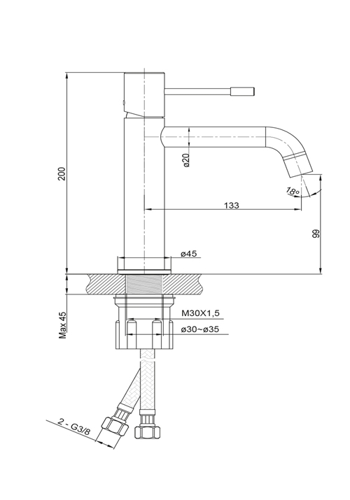 BASIN MIXER FINE LOW BRUSHED BLACK CHROME