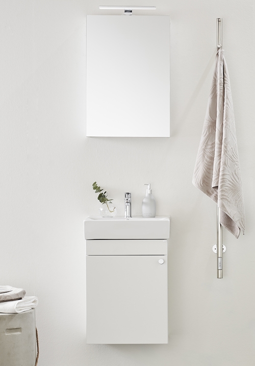 GO 450 COMPLETE BATHROOM FURNITURE INCL. BASIN, MIRROR, LED-LAMP AND HANDLE WHITE