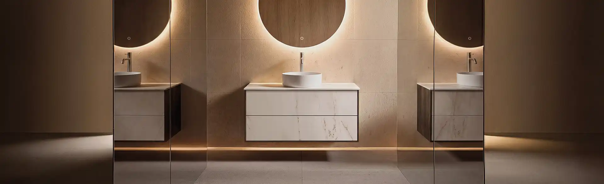 Edge bathroom furniture, smoked oak and stone