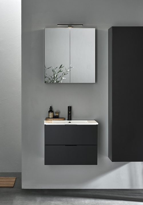 VANITY CABINET GO 2 DRAWERS BLACK 600 WITH BASIN