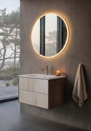 Tvättställskåp Edge Smoked Oak Stone 600 With Basin