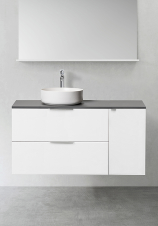 Vanity Unit Shape 1100 (800 With Side Cabinet Push 300) White