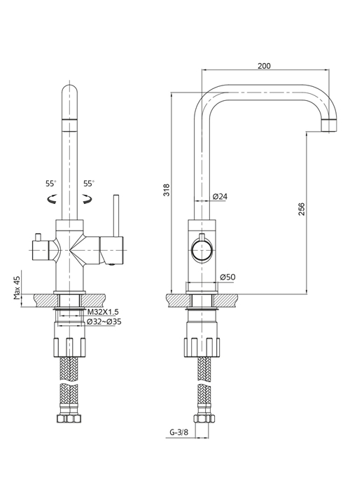 KITCHEN FAUCET STAND BRASS WITH DISHWASH VALVE