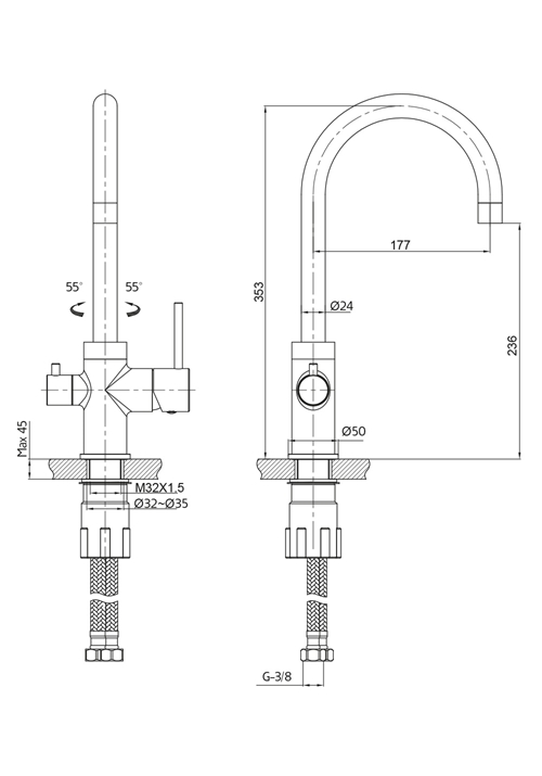 KITCHEN FAUCET BOW BRASS WITH DISHWASH VALVE