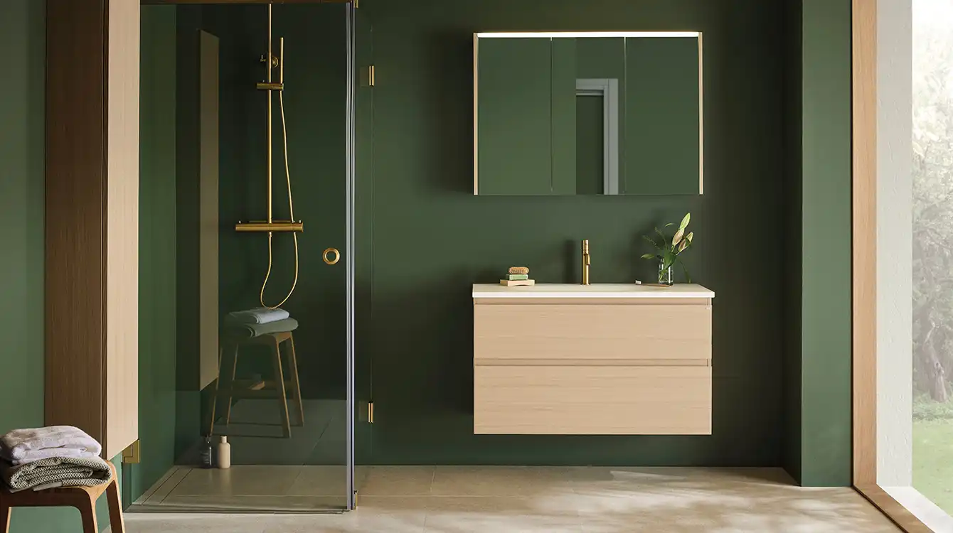 Hafa Go Plus bathroom furniture in light oak veneer