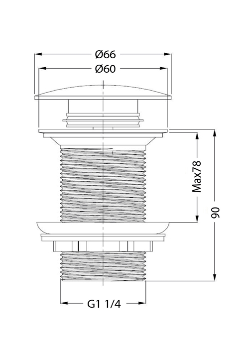 POP UP OUTLET WITHOUT OVERFLOW BASIN SS BRUSHED