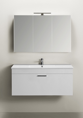 VANITY CABINET GO 1 DRAWER WITH BASIN AND MIRROR CABINET  WHITE 1000