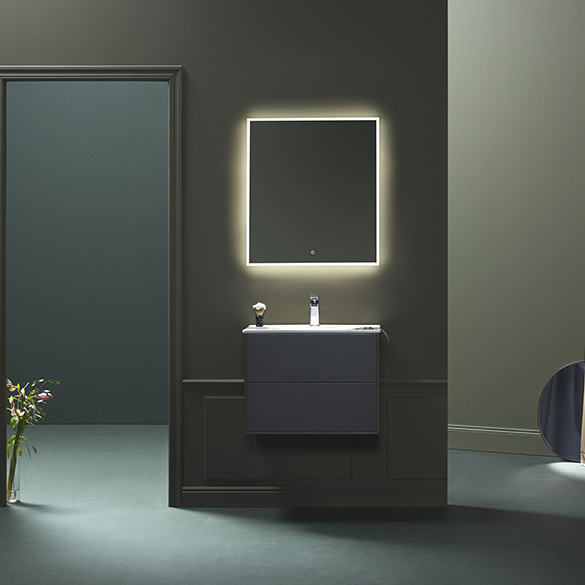 Bathroom furniture Hafa Edge anthracite 600 with Hafa Store mirror. 
