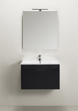 VANITY CABINET GO 1 DRAWER WITH BASIN AND MIRROR BLACK 600