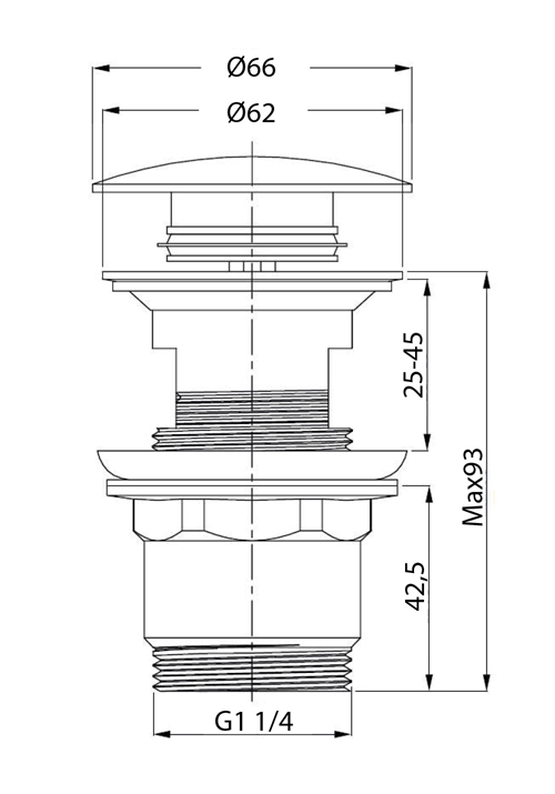 WASTE OUTLET POP UP WITH OVERFLOW BASIN BRASS