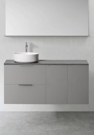 Vanity Unit Shape 1200 (600 With 2 Pcs Side Cabinet Push 300) Grey