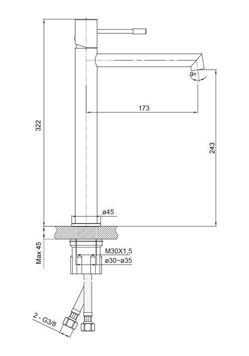 BASIN MIXER SHAPE HIGH CHROME