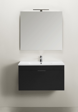 VANITY CABINET GO 1 DRAWER WITH BASIN AND MIRROR BLACK 800