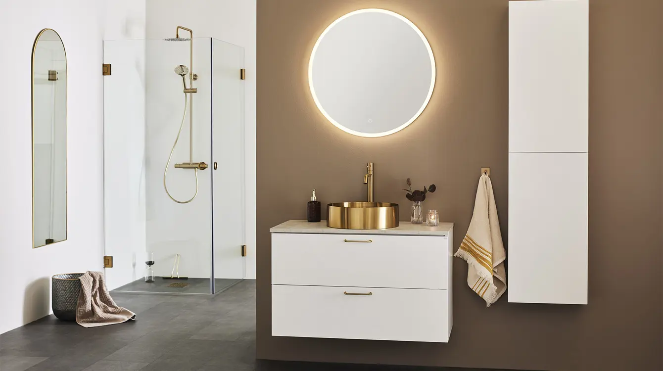 Bathroom furniture Hafa Shape white with brass details