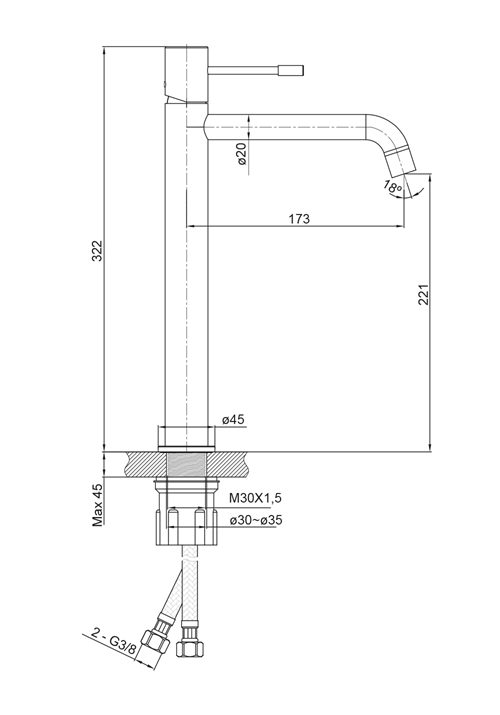 BASIN MIXER FINE HIGH BRASS