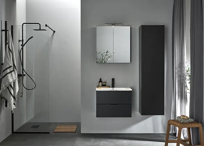 Bathroom furniture Hafa Go black 600 with mirror cabinet