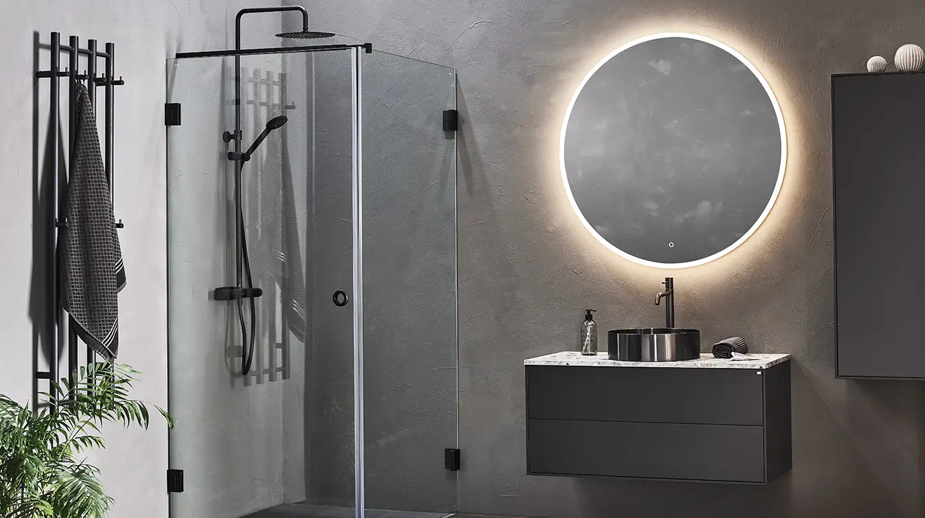 Hafa Edge bathroom furniture with black chrome details